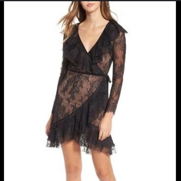 For Love & Lemons Daphne Lace Mini dress in Black/Nude - Picture 2 of 10
